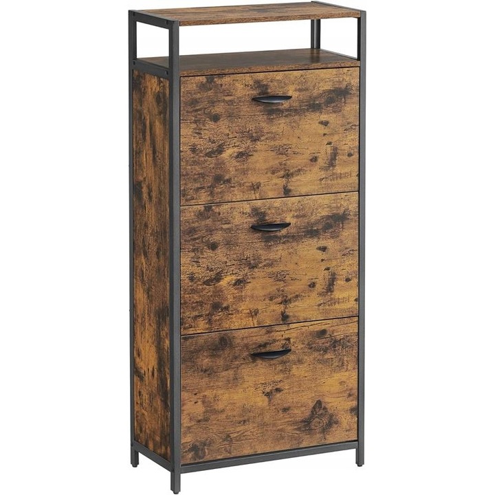 Pantofar, MATKAM, LBS101B01, 60x30x130 cm, 3 Compartimente, PAL, Negru, Maro