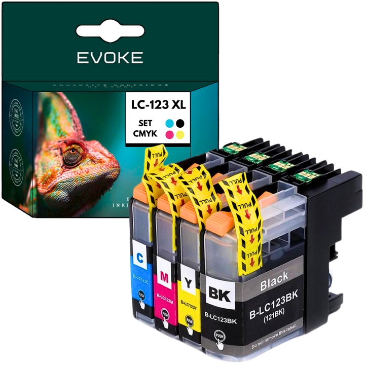 4 db Brother LC 123 XL nyomtató tintapatron készlet, 20 ml és 630 oldal fekete, 10 ml és 600 oldal színesen, LC123XL, kompatibilis a DCP-J132W DCP-J152W DCP-J552DW DCP-J752DW