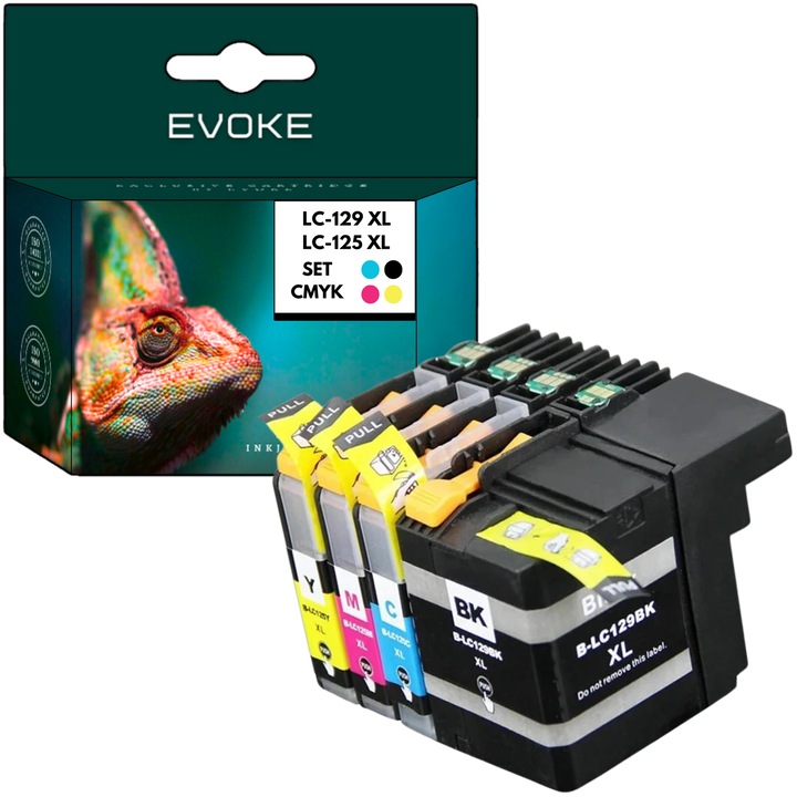 4 darabos tintapatron készlet Brother LC 129 125 XL, 50 ml és 2060 oldal fekete, 15 ml és 1200 oldal színes, LC129 LC125, kompatibilis az MFC-J6520DW MFC-J6720DW MFC-J6920DW MFC-J6920DW készülékke