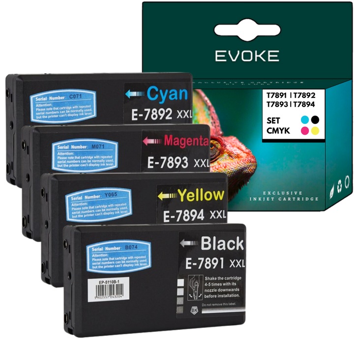 4 db Epson T7891 T7892 T7893 T7894 XL nyomtató tintapatron készlet, 70 ml és 4300 oldal fekete, 36 ml és 4210 oldal színesen, kompatibilis a WF-5110DW WF-5190DW WF-5620DWWF-5620F690