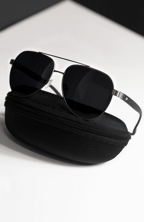 Ochelari de soare polarizati Aviator - C1RB/PV0188, UV400, Negru/Argintiu