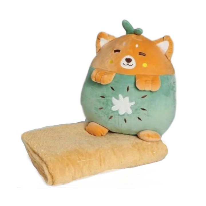 Set patura KDF cocolino 100x160 cm, perna jucarie de plus 40 cm si incalzitor maini, pentru copii, maro