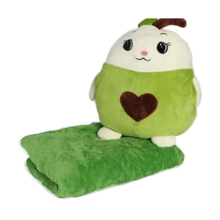 Set patura KDF cocolino 100x160 cm, perna jucarie de plus 40 cm si incalzitor maini, pentru copii, verde