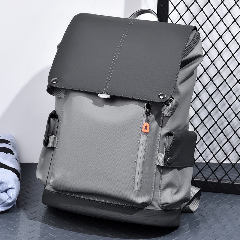 Rucsac smart pentru barbati, cu compartiment pentru laptop 15.6 inch, cu Port de incarcare USB, material rezistent la apa, 43x31x16 cm, gri deschis