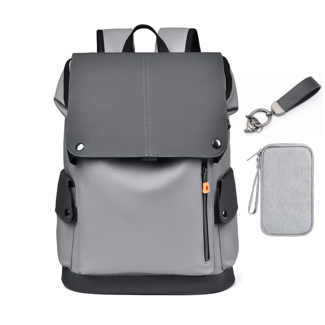 Rucsac smart pentru barbati, cu compartiment pentru laptop 15.6 inch, cu Port de incarcare USB, material rezistent la apa, 43x31x16 cm, gri deschis