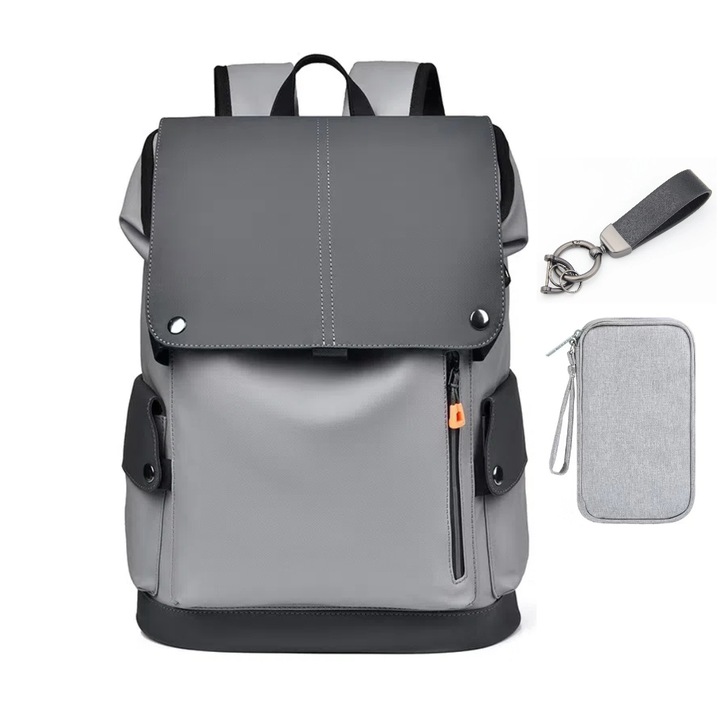 Rucsac smart pentru barbati, cu compartiment pentru laptop 15.6 inch, cu Port de incarcare USB, material rezistent la apa, 43x31x16 cm, gri deschis