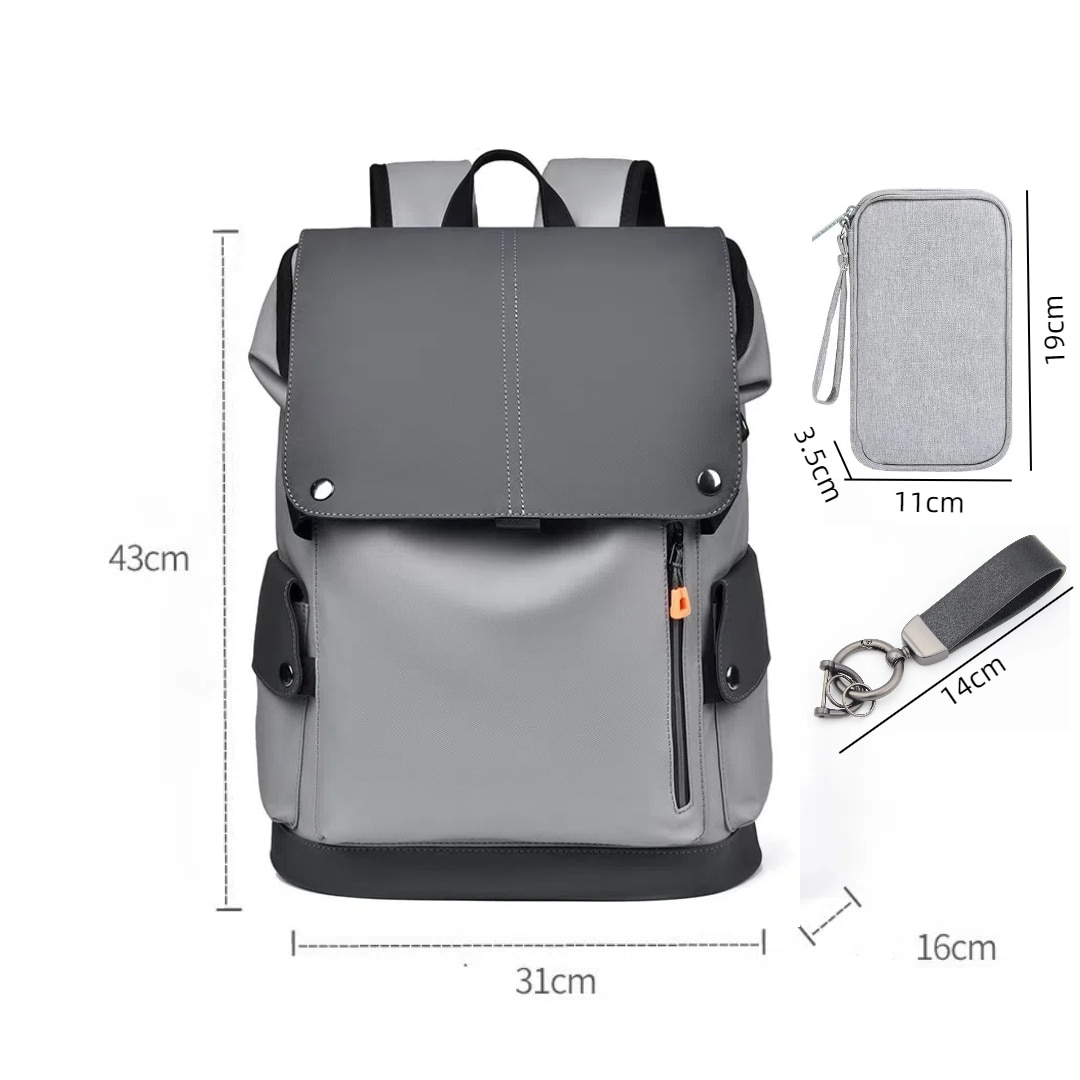 Rucsac smart pentru barbati, cu compartiment pentru laptop 15.6 inch, cu Port de incarcare USB, material rezistent la apa, 43x31x16 cm, gri deschis