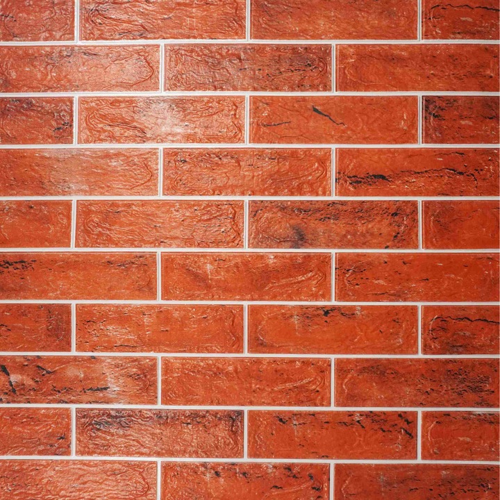 Set 4 Buc Placi Autoadezive 3D Pentru Perete 68 cm x 68 cm Imitatie Caramida, Rosie