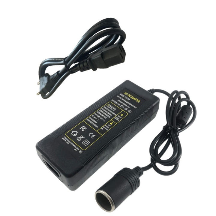 Hálózati Szivargyújtós Adapter, AC 230V->DC 12V, 5A/60W, szivargyújtóra alakít, 2m, fekete