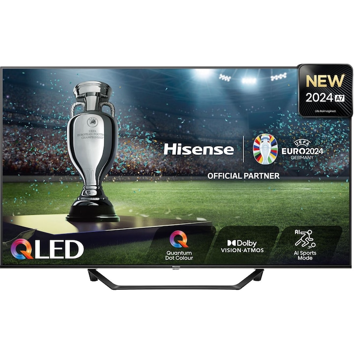 TV Hisense 55" A7NQ, 4K Ultra HD 3840x2160, QLED, FALD, Quantum Dot, HDR 10+, HLG, Dolby Vision, Dolby Atmos, Smart TV, fényérzékelő, WiFi 5GHz, WiFi Direct, BT, Anyview Cast, 3xHDMI, 2xUSB , LAN, CI+, DVB-T2/C/S2, fekete 55A7NQ