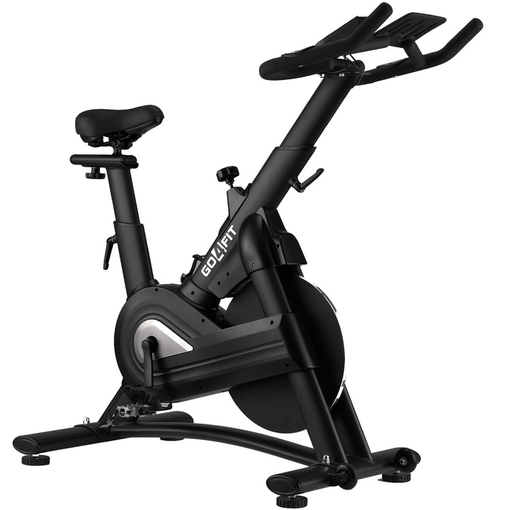 Bicicleta Spinning Magnetica GO4FIT® Model GF220 PRO, Volanta 18kg, Rezistenta Ajustabila, Greutate Maxima Utilizator 150kg, Bluetooth, Aplicatii Fitness Telefon, Monitor, Distanta, Viteza, Calorii, Timp, Puls