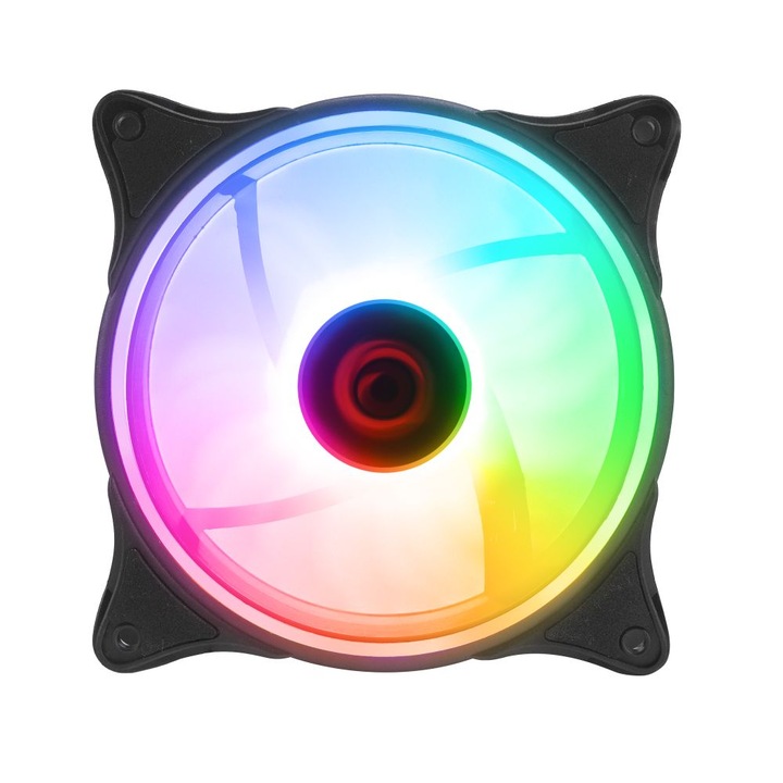 Ventilator PC, Rampage, 1200 rpm, RGB, 120 mm, Negru