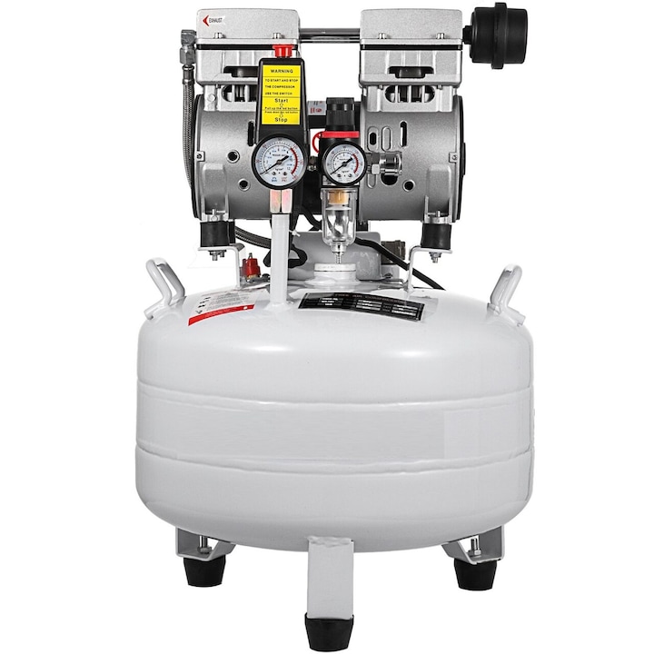 Compresor fara ulei, Vertical, ultra silentios 58 dB, 850W, 30 l, 165 l/min, 8 Bar, 1440 rpm, 2 x manometre