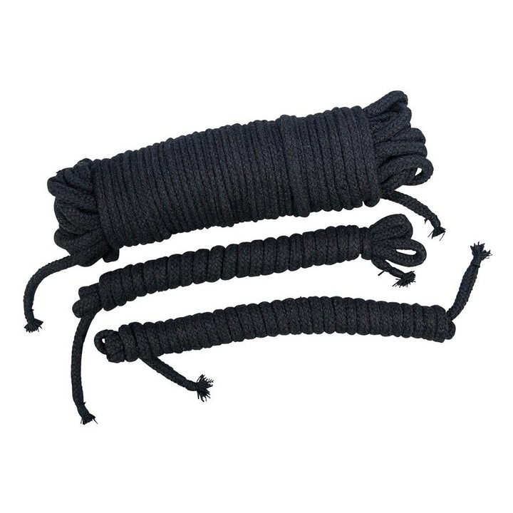 Комплект 3 BDSM въжета Bad Kitty, памук, черни, 20м и 2х3м