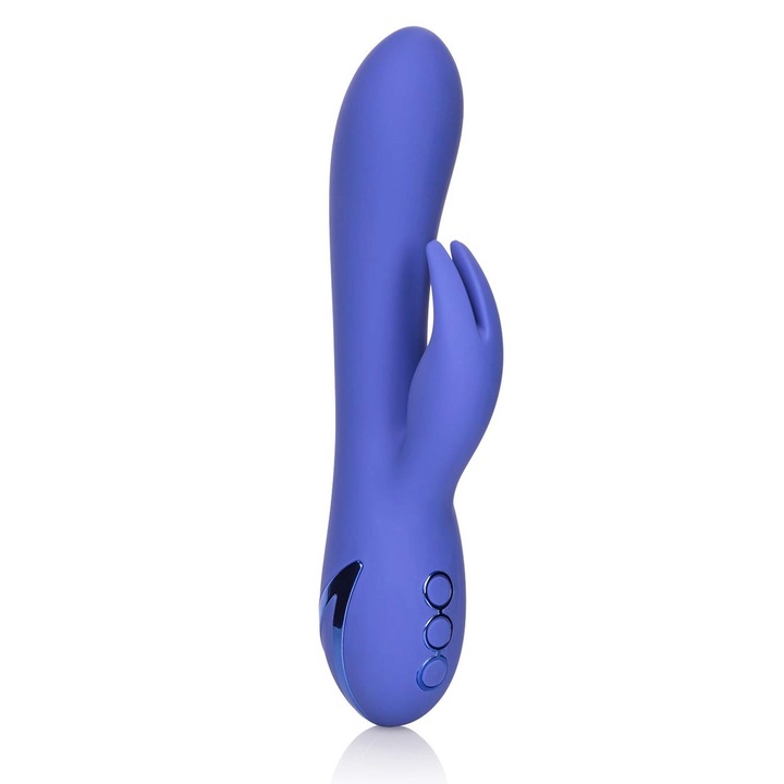 Vibrator Tip Iepuras Calexotics Cu Cablu USB Inclus Pentru Incarcare Rapida, Design Ergonomic Pentru Stimulare Duala, Functii Multiple De Vibratie, Culoare Violet Albastru, Include Manual De Utilizare Detaliat