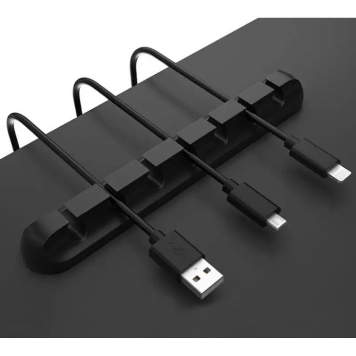 Organizator De Cabluri Negru Cu 7 Gauri