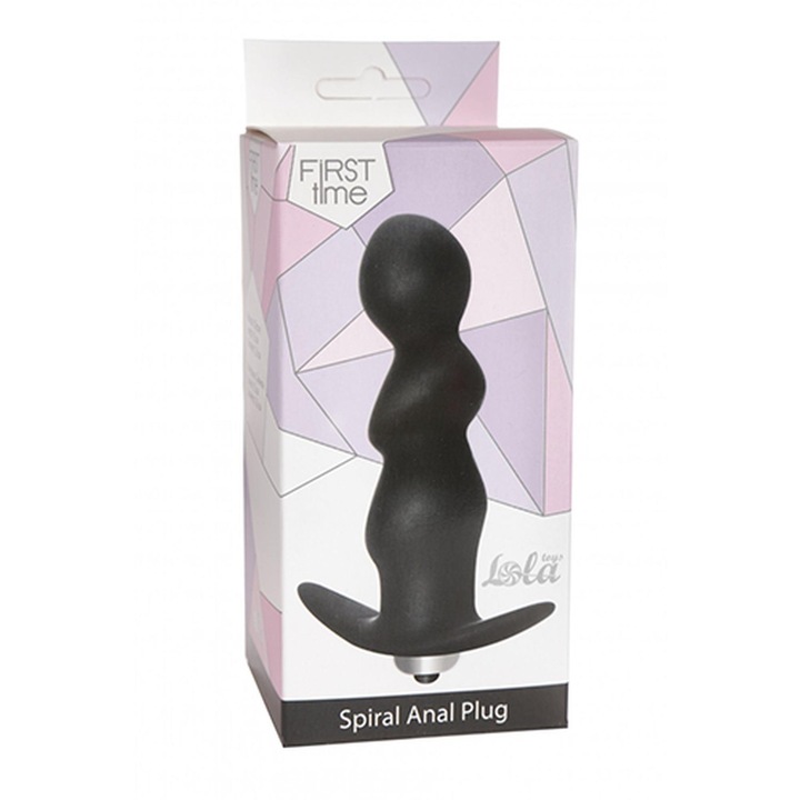 Spirális anális dugó, Lola Toys, 7 vibrációs mód, hipoallergén, 9,5x2,6 cm, fekete