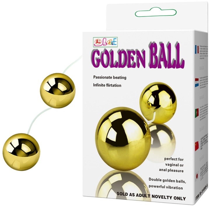 Set Bile Vaginale si Anale Baile, Reglaj Multi-Speed, Auriu, 3.5cm
