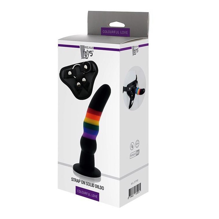 Strap On, Dream Toys Curea de dragoste colorata pe un vibrator solid