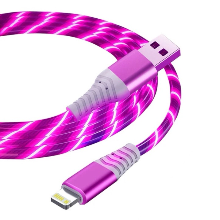 Cablu de date luminos pentru telefon, Alainn, 1m, LED, rosu, compatibil iPhone