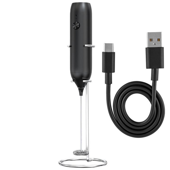 HASEPE elektromos tejhabosító, tejeskávéhoz, forró csokihoz, cappuccinohoz, frappéhoz, tároló tartóhoz, rozsdamentes acél, újratölthető, USB C kábel