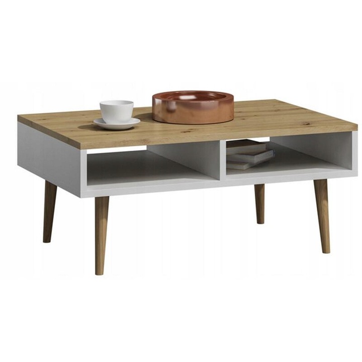 Masuta Cafea, MATKAM, Per, 100x50x46 cm, Dreptunghi, PAL, Alb