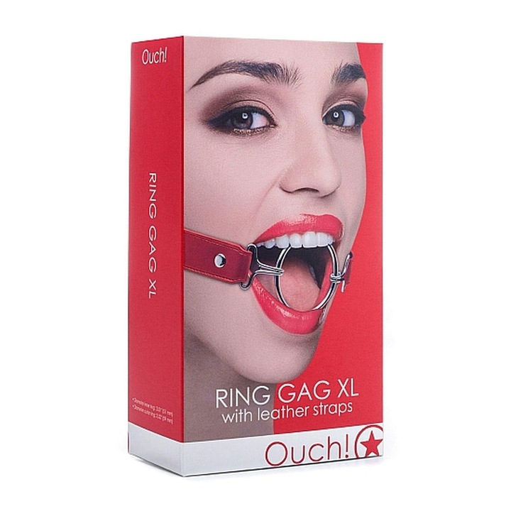 Calus, Ouch!, Knebel Tip Inel, Reglabil, Piele si Metal, Rosu