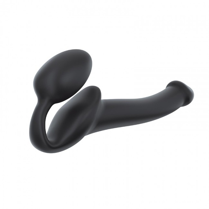Dildo Strap-On, STRAP-ON-ME, dublu, stimulare punct G si clitoris, Negru, S-XL