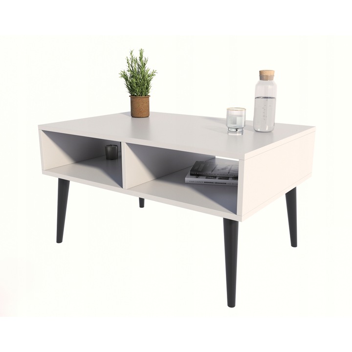 Masuta Cafea, MATKAM, Per, 100x50x46 cm, Dreptunghi, PAL, Alb, Negru