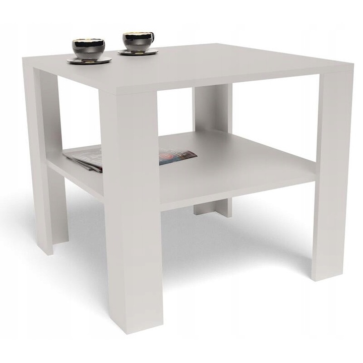 Masuta Cafea, MATKAM, Exclusive, 68x68x60 cm, Patrat, PAL, Alb