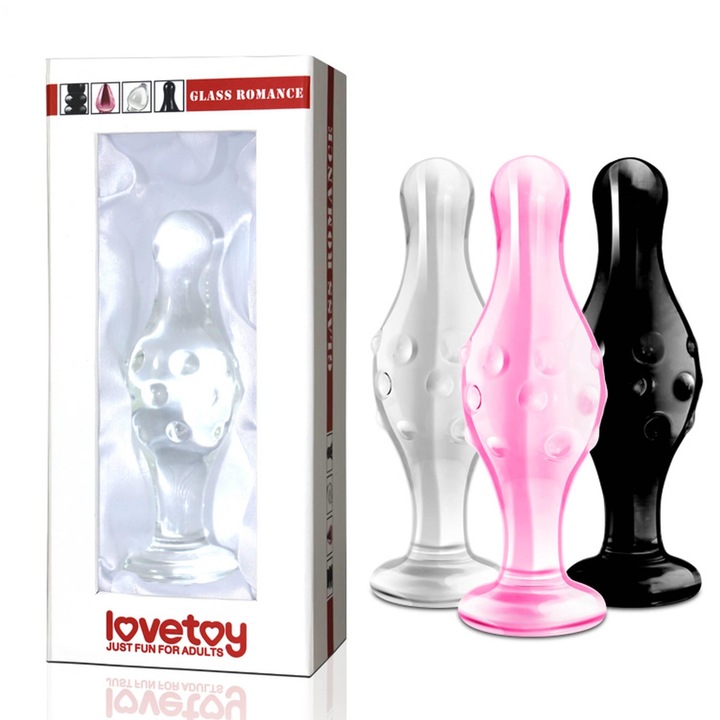 Üveg anális vibrátor, LOVETOY, texturált heggyel, sokszínű, 11,5 cm
