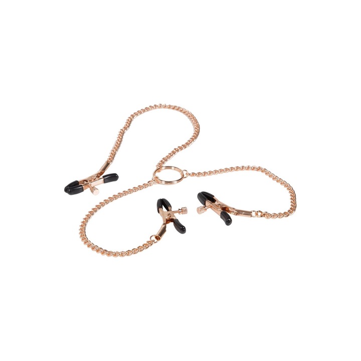 Комплект щипки за гърди и клитор CalExotics, Допълнителна стимулация, Златист