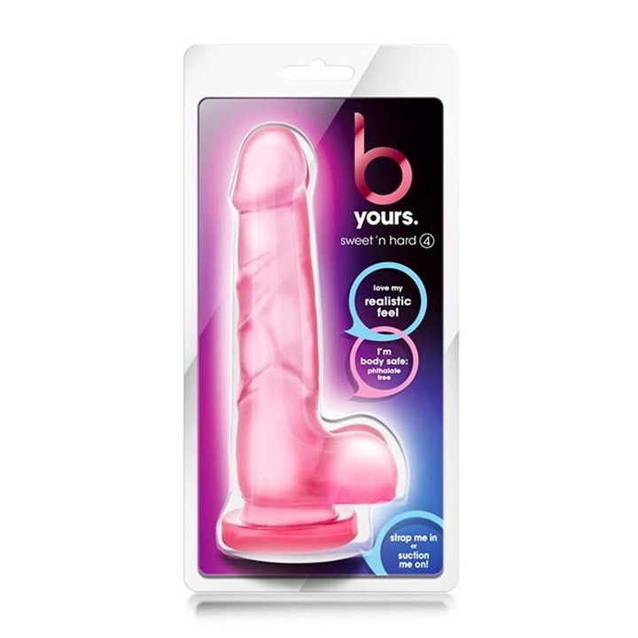 Вибратор BLUSH Sweet n Hard 4, Реалистичен, С вендуза, PVC, Розов, 20 см