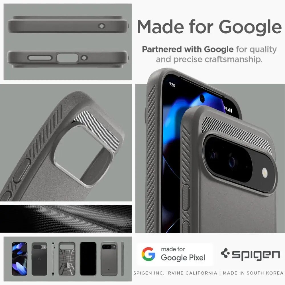 Husa pentru Google Pixel 9 / 9 Pro - Spigen Rugged Armor - Marble Grey