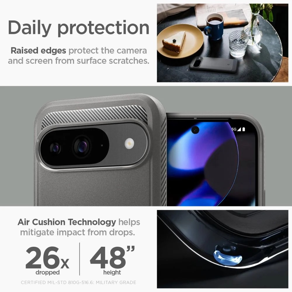 Husa pentru Google Pixel 9 / 9 Pro - Spigen Rugged Armor - Marble Grey