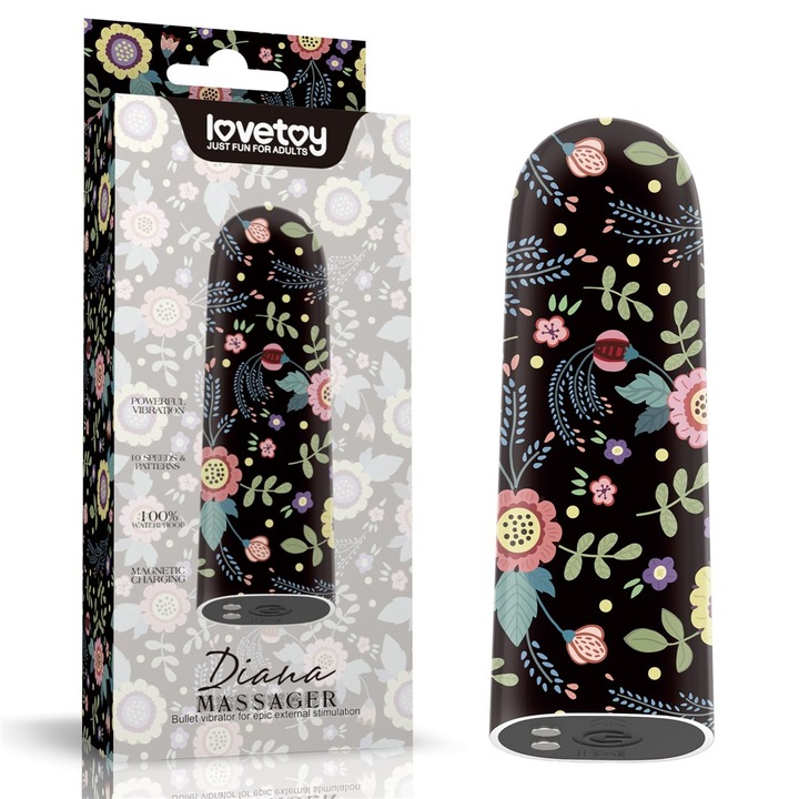 Vibrátor, Lovetoy, Diana masszírozó, 8,5 x 2,7 cm, vízálló, kompakt, 10 vibrációs funkció, intenzív élvezet, újratölthető, valósághű érzések, hasizom, többszínű