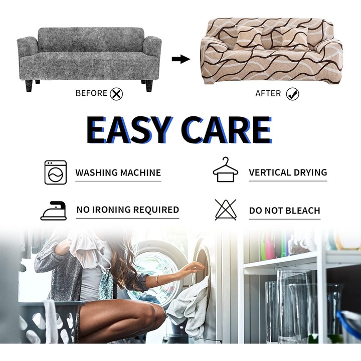 Калъф за диван Lydevo за 3 места, еластичен, с шарки, бежово, бяло и кафяво