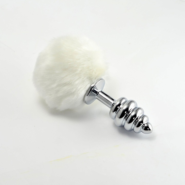 LOVETOY Anális játék, Spirál Pompon, fehér/ezüst, 8cm