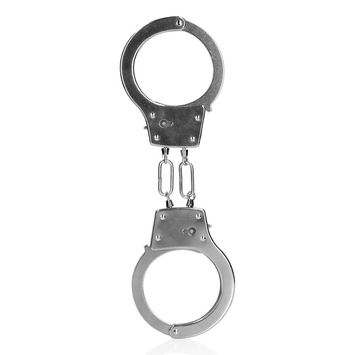 Set accesorii BDSM Ouch!, kajdanki metalice, argintiu