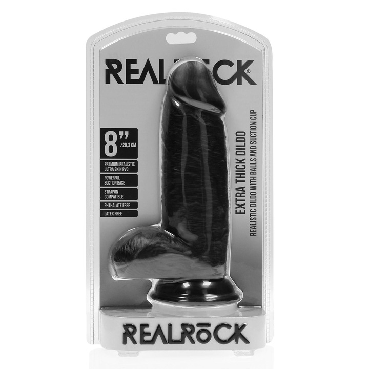 Дилдо Realrock, Изключително дебел, С тестиси, Черен
