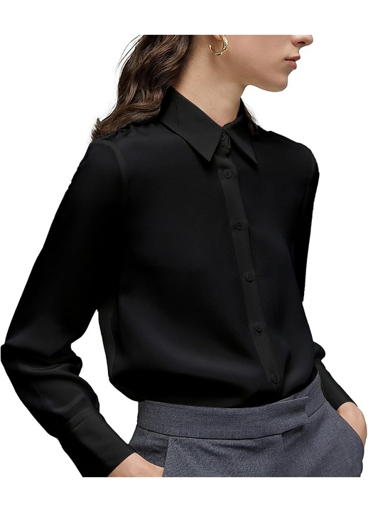 SPRING SEAON női ing, hosszú ujjú, poliészter, Fekete