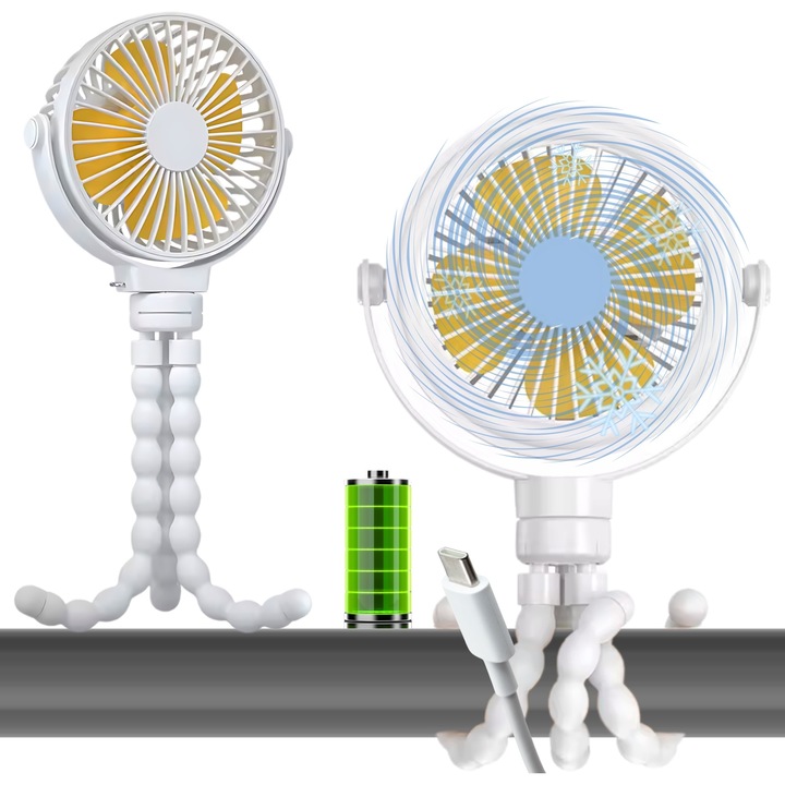 GALAXIA ® Портативен 3-скоростен USB акумулаторен сгъваем мини настолен вентилатор БЯЛ
