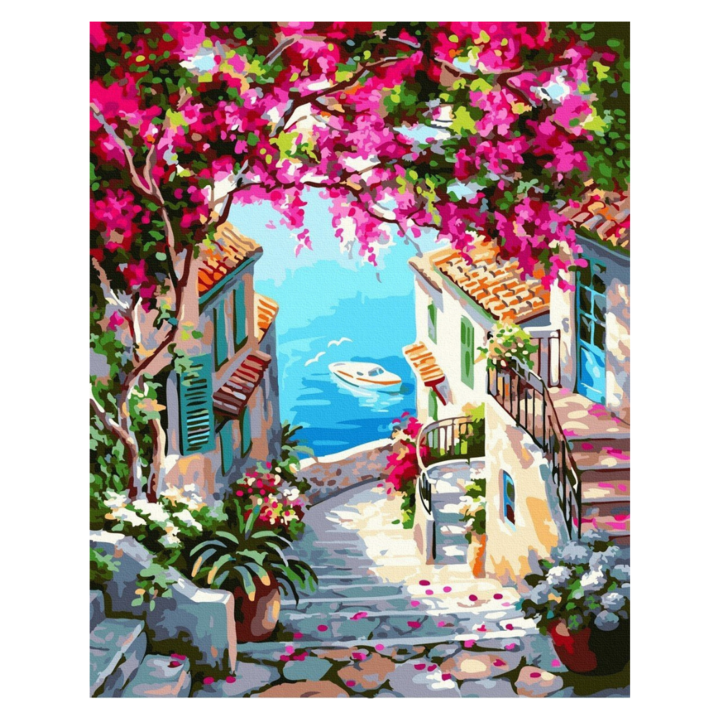 Festés szám szerint készlet, Kerettel Képek festéshez - Táj, Lépcső a tengerhez 40x50 cm