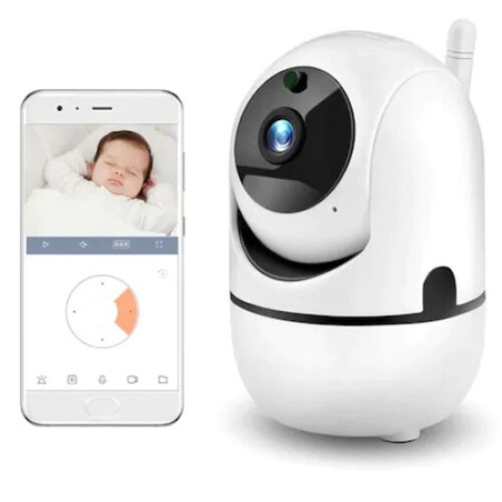 Бебефон, камера за наблюдение на бебета, WiFi, Full HD, нощно виждане, сензор за движение, 360° автоматично завъртане, съвместим с Android/iOS