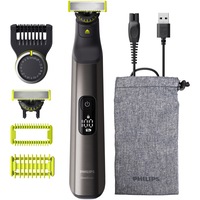 Aparat de ras (0,2mm) si tuns (0,4-10mm) PHILIPS OneBlade Pro QP6552/30, Fata&corp, pieptene cu 20 de setari de lungime (0,4-10 mm), 2 accesorii pentru corp, 2 lame 360, 120 min (Li-ion), afisaj digital, cablu alimentare USB-A, fara adaptor priza