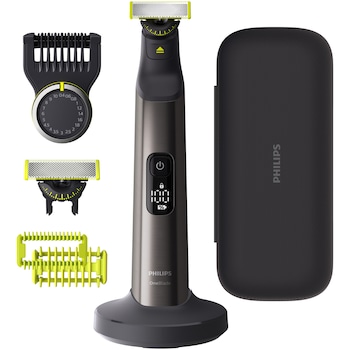 Aparat de ras (0,2mm) si tuns (0,4-10mm) PHILIPS OneBlade Pro QP6652/61, Fata&corp, pieptene cu 20 de setări de lungime (0,4-10 mm), 2 accesorii pentru corp, 2 lame 360, 120 min (Li-ion), trusa, cablu alimentare USB-A, fara adaptor priza