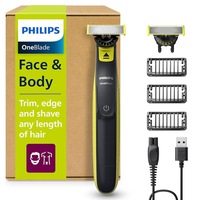 Aparat hibrid de barbierit si tuns, pentru fata, PHILIPS OneBlade QP2724/31, 2 lame 360, cu piepteni (1,3,5 mm), autonomie 45 min (NiMH), saculet pentru transport/depozitare, cablu de alimentare USB-A, fara adaptor pentru priza