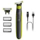 Aparat hibrid de barbierit si tuns, pentru fata, PHILIPS OneBlade QP2724/31, 2 lame 360, cu piepteni (1,3,5 mm), autonomie 45 min (NiMH), saculet pentru transport/depozitare, cablu de alimentare USB-A, fara adaptor pentru priza