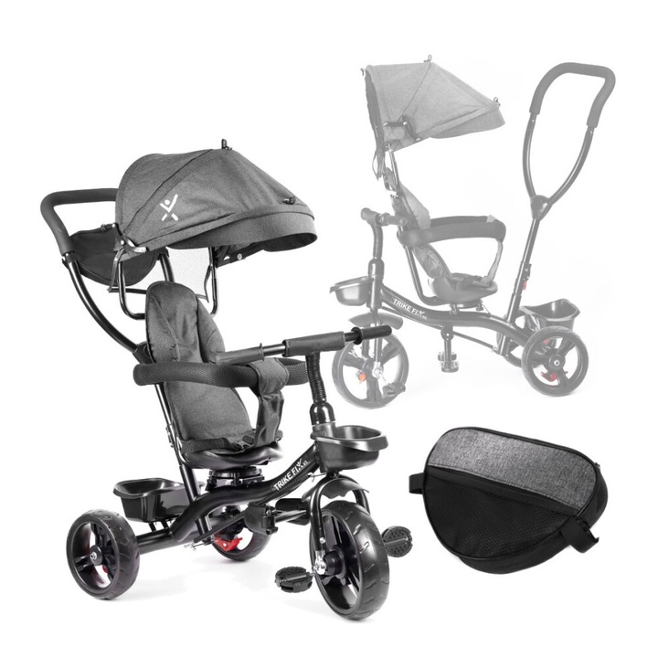 Детска триколка, с въртяща се седалка и гумени колела 105 см х 94 см х 52 см цвят сив