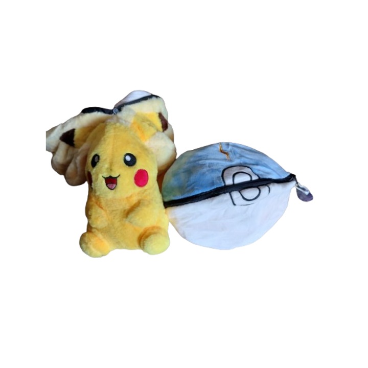 Jucarie de plus minge pikachu VICTINY® plus moale 2 forme Dimensiuni 20 cm alb/rosu /albastru / galben
